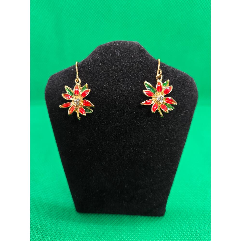 **5 for $25**/ MultiColor Poinsettia Dangle Earrings w/Crystals, NWOT
